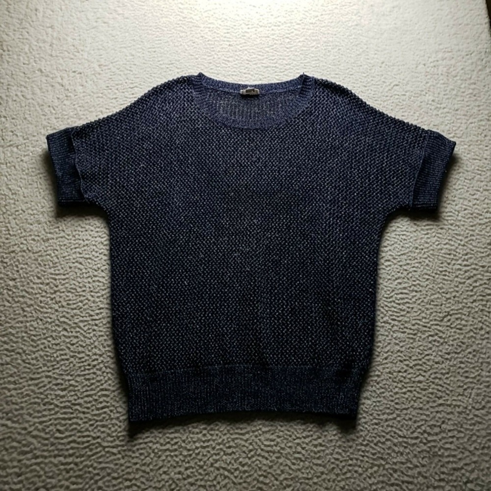 Chico's Sweater Womens 3 Blue Crew Neck Short Dolman Sleeve Open Knit Pullover